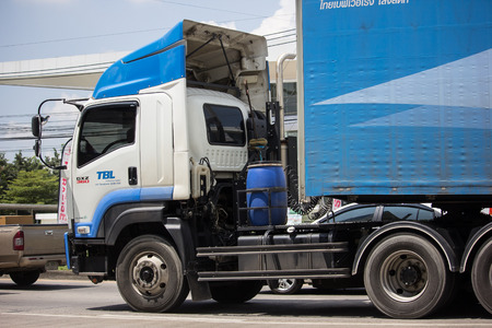 Chiangmai, Thailand - September 24 2018:  Truck of TBL. Thai Beverage Logistic. On road no.1001, 8 km from Chiangmai city.のeditorial素材