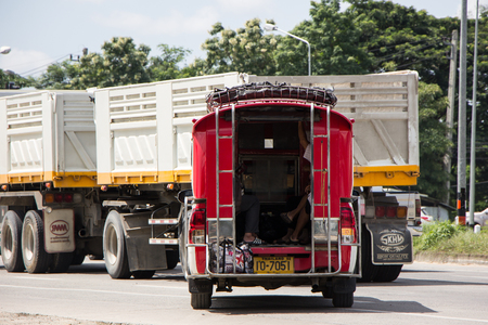Chiangmai, Thailand - September 25 2018: Orange mini truck taxi chiangmai, Service between city and Phrao district of Prempracha Company.のeditorial素材