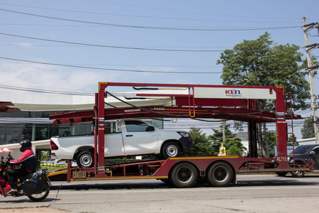 Chiangmai, Thailand - October 5 2018: Total Logistic Carrier trailer Truck for Car Transport. On...