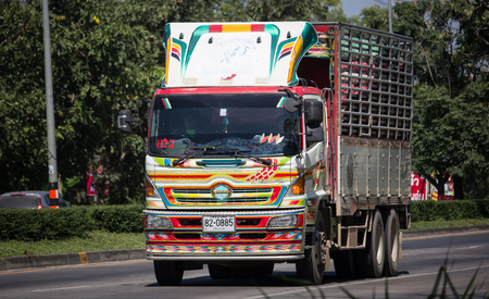 Chiangmai, Thailand - November 6 2018: Private Hino  Cargo Truck. Photo at road no.1001 about 8 km from downtown Chiangmai, thailand.のeditorial素材