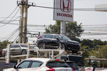 Chiangmai, Thailand - November 23 2018: ANI Logistics Group carrier trailer Truck for Honda car.   On road no.1001, 8 km from Chiangmai city.のeditorial素材