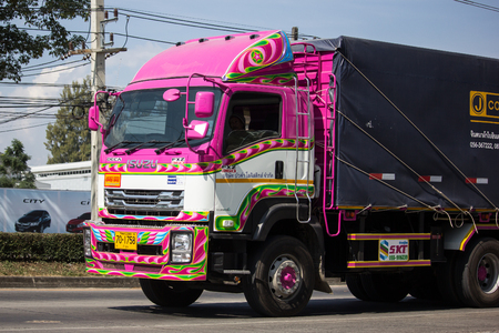 Chiangmai, Thailand - December 2 2018: Private Isuzu  Cargo Truck. Photo at road no.1001 about 8 km from downtown Chiangmai, thailand.のeditorial素材