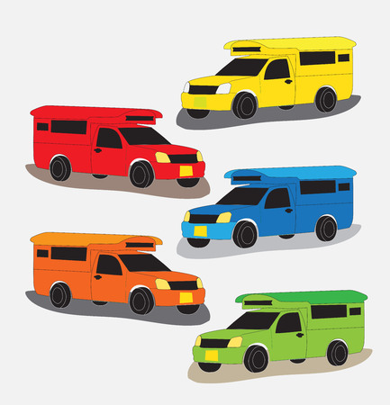 Set of  Pick up Truck Taxi Chiang mai Vector on white backgroundのイラスト素材