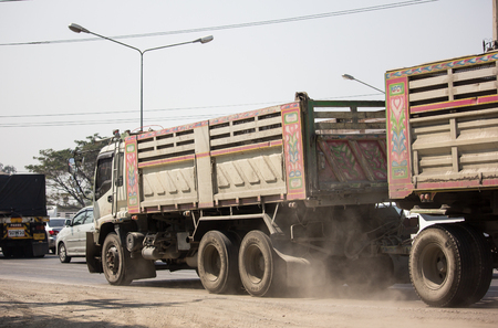 Chiangmai, Thailand - February 14 2019: PM 2.5 from emissions and dust from trucks. On chiangmai highway road.のeditorial素材