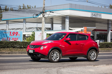 Chiangmai, Thailand - February 4 2019:  Private car, Nissan Juke. On road no.1001, 8 km from Chiangmai city.のeditorial素材