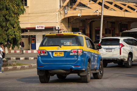 Chiangmai, Thailand - February 16 2019:  Yellow Blue Taxi Meter  chiangmai, For Bus Passenger to City.  Photo at Chiangmai Bus Station.のeditorial素材