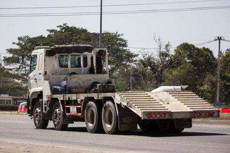 Chiangmai, Thailand - February 7 2019:  Hino  Cargo Truck of Suksawat Wood Product. Photo at road...