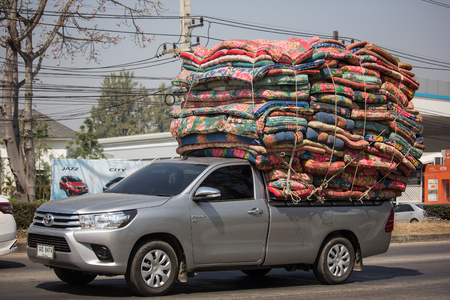 Chiangmai, Thailand - February 25 2019: Private Pickup Truck Car Toyota Hilux Revo. On road no.1001, 8 km from Chiangmai city.のeditorial素材
