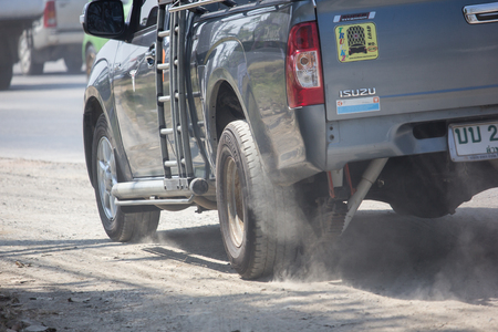 Chiangmai, Thailand - March 1 2019:  PM 2.5 from emissions and dust from trucks. On chiangmai highway road.のeditorial素材