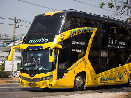 Chiangmai, Thailand - March 1 2019:  Travel bus of Prechatorn tour. Photo at road no 121 about 8 km from downtown Chiangmai, thailand.のeditorial素材