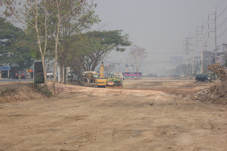Chiangmai, Thailand - March 16 2019: Smoke and Pollution Haze on highway Chiangmai road.のeditorial素材