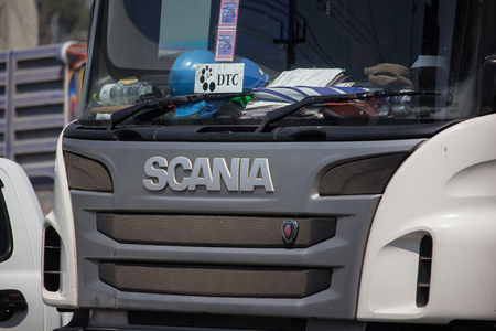 Chiangmai, Thailand - March 4 2019: Cement truck of Boon Yarit company.  On road no.1001, 8 km from Chiangmai city.のeditorial素材