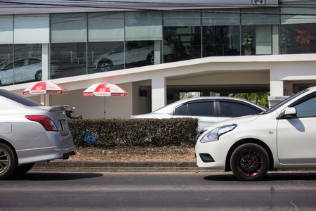 Chiangmai, Thailand - March 4 2019: Private Eco car, Nissan Almera,N17 or Nissan Latio. Photo at road no 121 about 8 km from downtown Chiangmai, thailand.のeditorial素材