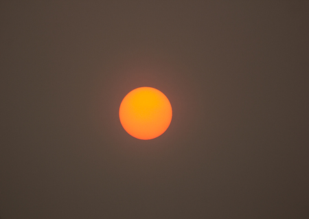Sun in Smoke and Pollution Haze of Chiangmai skyの写真素材
