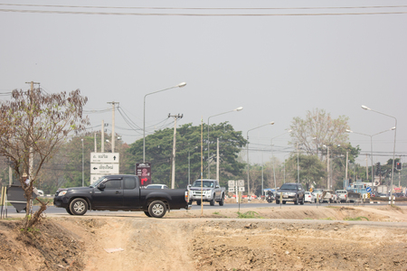Chiangmai, Thailand - March 27 2019:  Smoke and Pollution Haze on highway Chiangmai road.のeditorial素材