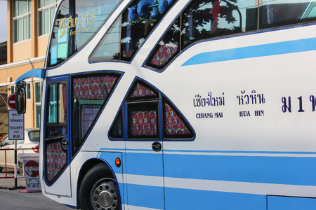 Chiangmai, Thailand - September 18 2012: Bus of Sombattour company. Photo at Chiangmai bus station, thailand.のeditorial素材