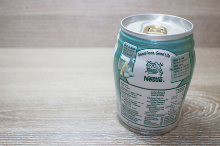 Chiangmai, Thailand - April 27 2019: Bear Brand Can Milk. Product by Nestle thailand.のeditorial素材