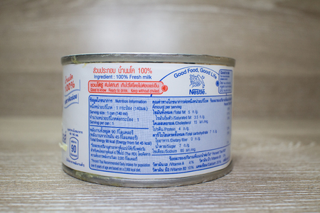 Chiangmai, Thailand - April 27 2019: Bear Brand Can Milk. Product by Nestle thailand.のeditorial素材