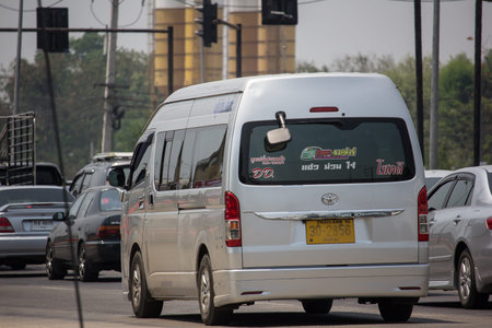 Chiangmai, Thailand - April 30 2019: Private Toyota commuter van. Photo at road no.121 about 8 km...