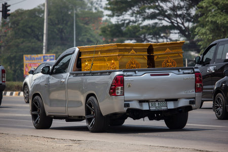 Chiangmai, Thailand - April 30 2019: Private Pickup Truck Car Toyota Hilux Revo. On road no.1001, 8...