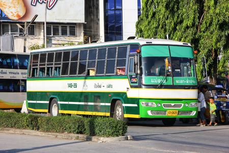 Chiangmai, Thailand - October 20 2012: Bus of Greenbus Company. Green Bus is Big Company for Bus Sevice in North Region of Thailand.のeditorial素材