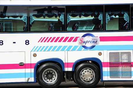 Chiangmai, Thailand - October 23 2012: Bus of Sombattour company. Photo at Chiangmai bus station, thailand.のeditorial素材