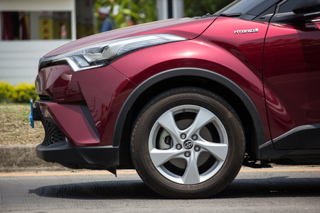 Chiangmai, Thailand - May 17 2019:  New Toyota CHR Subcompact Crossover SUV Hybrid Car. Car on road No.121 to Chiangmai City.のeditorial素材