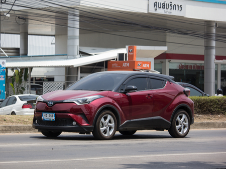Chiangmai, Thailand - May 17 2019:  New Toyota CHR Subcompact Crossover SUV Hybrid Car. Car on road No.121 to Chiangmai City.のeditorial素材