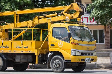 Chiangmai, Thailand - May 28 2019: Bucket truck of Chiang Mai Municipality Administrative Organization. Photo at road no.121 about 8 km from downtown Chiangmai, thailand.のeditorial素材