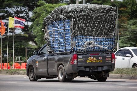 Chiangmai, Thailand - June 13 2019: Private Pickup Truck Car Toyota Hilux Revo. On road no.1001, 8 km from Chiangmai city.のeditorial素材