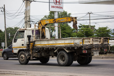 Chiangmai, Thailand - June 25 2019:  Private Mitsubishi Crane Truck. On road no.1001 8 km from...