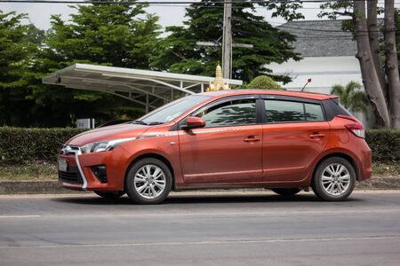 Chiangmai, Thailand - June 25 2019: Private Car toyota Yaris Hatchback Eco Car.  Photo at road no 121 about 8 km from downtown Chiangmai thailand.のeditorial素材