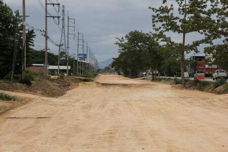 Chiangmai, Thailand - July 7 2019:  Construction of new road no.121 outside ring road of chiangmai city.のeditorial素材