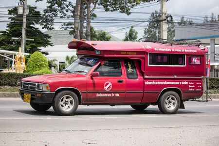 Chiangmai, Thailand - July 11 2019:  Red taxi chiang mai. Service in city and around. On road no.1001 8 km from Chiangmai Business Area.のeditorial素材