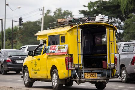 Chiangmai, Thailand - July 11 2019:  Yellow Pick up truck taxi chiangmai, Service between city and Jpm Thong. Photo at road no 121 about 8 km from downtown Chiangmai, thailand.のeditorial素材