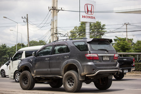 Chiangmai, Thailand - July 15 2019:  Private  Toyota Fortuner Suv Car. On road no.1001 8 km from...