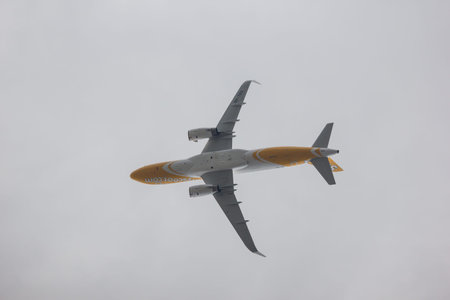 Chiangmai, Thailand - July 20 2019: 9V-TRX Airbus A320-200 of Scooth Airway. Take off from Chiangmai airport to Singapore.のeditorial素材