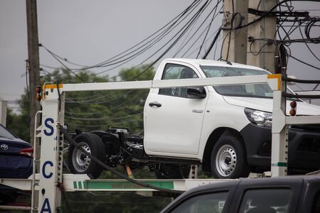 Chiangmai, Thailand - August 16 2019: Private Pickup Truck Car Toyota Hilux Revo. On road no.1001, 8 km from Chiangmai city.のeditorial素材