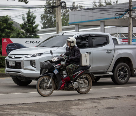 Chiangmai, Thailand - August 16 2019: Private Honda Wave Motorcycle. On road no.1001 8 km from...