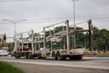 Chiangmai, Thailand - August 16 2019:  Vehicle Logistic Carrier trailer Truck for Car Transport. On Urban road.のeditorial素材
