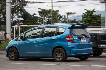 Chiangmai, Thailand - August 29 2019: Private city Car Honda Jazz. Five door hatchback automobile. Photo at road no.121 about 8 km from downtown Chiangmai thailand.のeditorial素材
