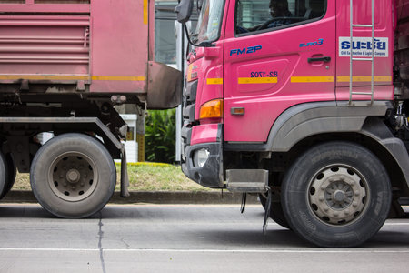 Chiangmai, Thailand - September 19 2019: Trailer Dump truck of Thanachai Company. On road no.1001, 8...