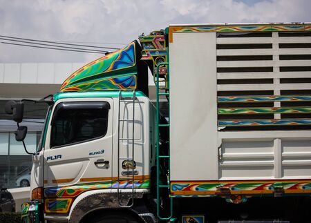 Chiangmai, Thailand - September 30 2019: Private Hino FL1A  Cargo Truck. Photo at road no.1001 about 8 km from downtown Chiangmai, thailand.のeditorial素材