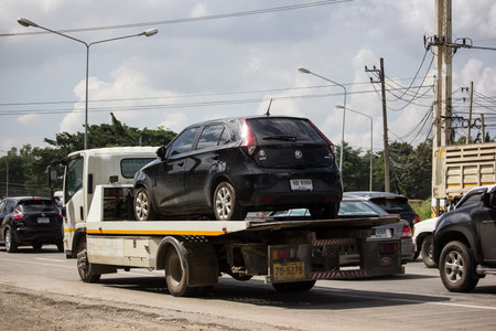 Chiangmai, Thailand -  October 17 2019: Jaruen Sab Tow truck for emergency car move. Photo at road...