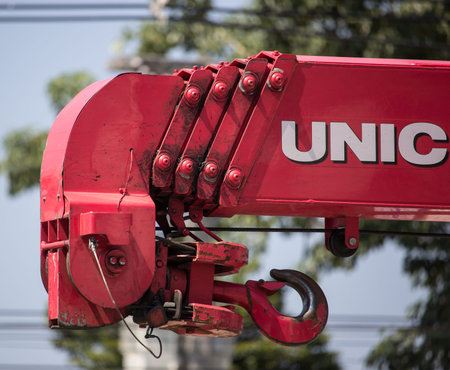 Chiangmai, Thailand -  October 22 2019: Private UNIC Crane Truck. Photo at road no 121 about 8 km...