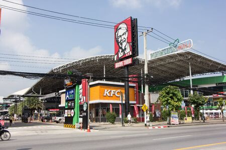 Chiangmai, Thailand - November 11 2019: KFC restauraunt at Meechok Plaza. Location on road no.1101 about 3 km from chiangmai city. Chiangmai, Thailand.のeditorial素材
