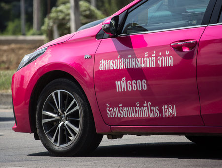 Chiangmai, Thailand -  October 29 2019: Pink City taxi Bangkok, Service in city. On road no.1001, 8...