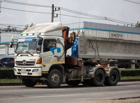 Chiangmai, Thailand - November 8 2019: Big Truck with Crane of Piboon Concrete. On road no.1001, 8 km from Chiangmai city.のeditorial素材