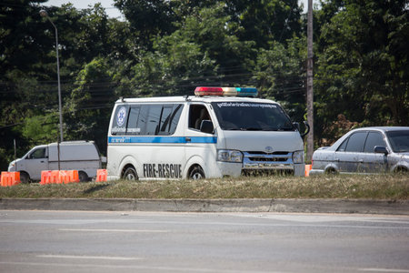 Chiangmai, Thailand - November 27 2019: Private Ambulance van. On road no.1001, 8 km from Chiangmai...