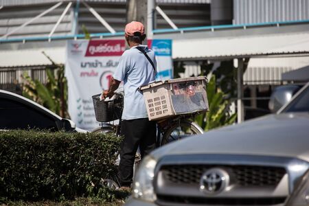 Chiangmai, Thailand - November 21 2019: Private Bicycle with man on Highway Road.   On road no.1001, 8 km from Chiangmai city.のeditorial素材